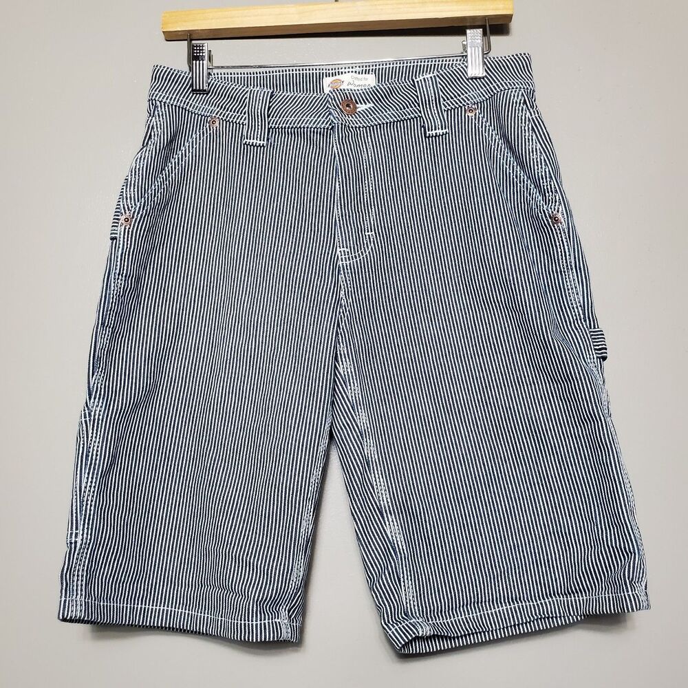 Dickies Carpenter Shorts Size 4 Navy White Railroad Hickory Striped Relaxed